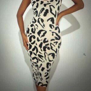 Fashion Nova Black and Cream Midi Dress Show stopper